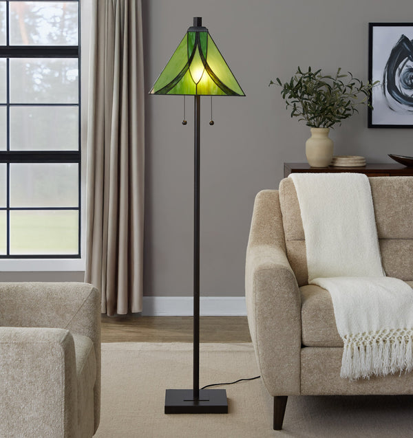 English Elm 63" Tiffany Style Floor Lamp with Stained Green Glass and Bronze Finish B202P471646