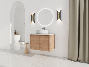 English Elm 30'' Wall-Mounted Bathroom Vanity With Ceramic Sink, Soft-Close Doors & Stylish Space-Saving Design W999S00389
