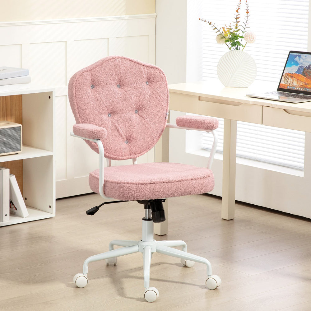 English Elm Homcom Plush Pink Swivel Chair With Teddy Bear Fleece, Rhinestone Accents For Cozy Home Office Comfort W2225P250013
