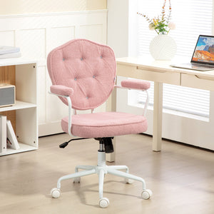 English Elm Homcom Plush Pink Swivel Chair With Teddy Bear Fleece, Rhinestone Accents For Cozy Home Office Comfort W2225P250013