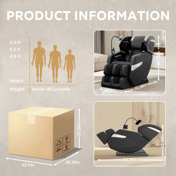 English Elm 2024 Massage Chair Recliner - Zero Gravity Full Body Air Pressure Massage For Ultimate Relaxation W1875P212650