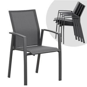 English Elm Set of 4 Stackable Outdoor Aluminum Dining Chairs with Mesh Seats for Patio Decks Gray B082P455121