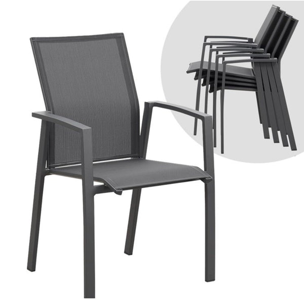 English Elm Set of 4 Stackable Outdoor Aluminum Dining Chairs with Mesh Seats for Patio Decks Gray B082P455121