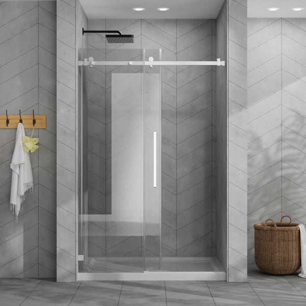 English Elm Goodyo 48"X72" Frameless Sliding Shower Door & Base Combo, Modern Acrylic Shower With Chrome Hardware W1223S00029