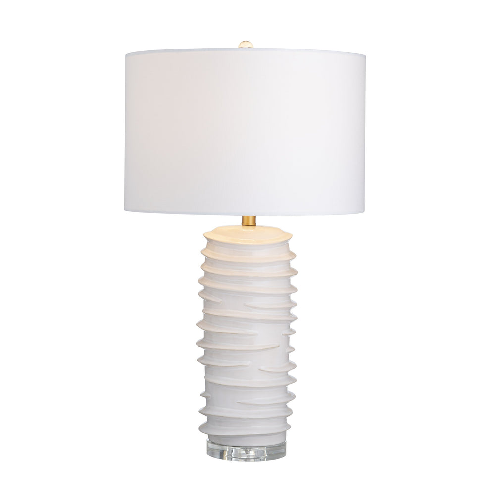 Crestview Collection 29.5"H Modern White Ceramic Table Lamp With Textured Body, Drum Shade & Crystal Accents For Elegance   Cvap3356