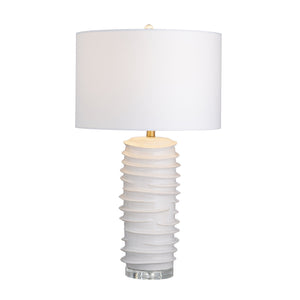 Crestview Collection 29.5"H Modern White Ceramic Table Lamp With Textured Body, Drum Shade & Crystal Accents For Elegance   Cvap3356
