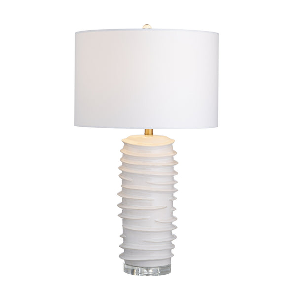 Crestview Collection 29.5"H Modern White Ceramic Table Lamp With Textured Body, Drum Shade & Crystal Accents For Elegance   Cvap3356