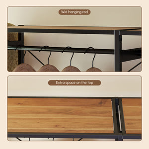 English Elm Acacia Wood Garment Rack with Shelves, 2 Wicker Drawers, 4 Hooks, Steel Frame, Rustic Organizing Solution W2391P289978