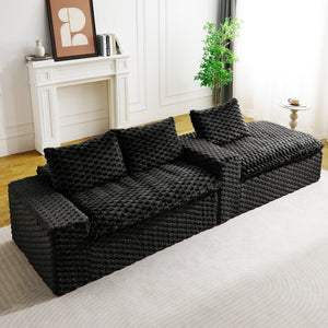 English Elm Black Turtle Velvet Sofa: Luxurious Convertible Twin-Seat With Chaise For Stylish Comfort & Versatility W3371S00032