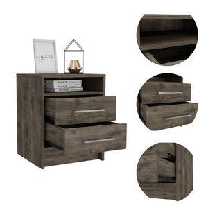 English Elm Philadelphia Nightstand with Two Drawers and Concealed Shelf, White & Light Oak Accent, Sleek Storage Design Brown 23 L x 23 W x 7 H B128P148957