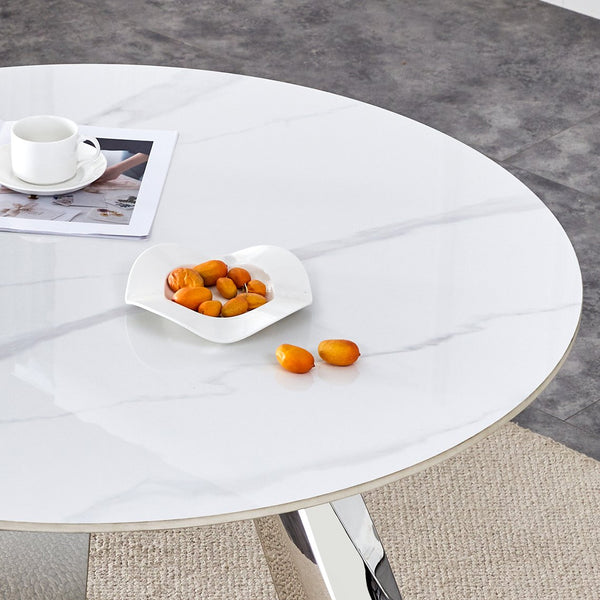 English Elm 42" Luxury Sintered Stone Table: Modern Minimalist Design With Durable Top, Steel Legs & Heat Resistance W1512S00128