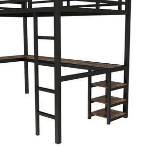 English Elm Metal Twin Xl Loft Bed with L Shaped Desk Wardrobe and Storage for Teens W1580S00065