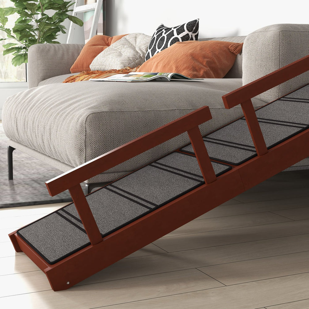 English Elm Wooden Pine Dog Ramp with Guardrails for Senior Pets Reaching Sofas and Beds T3971P406558