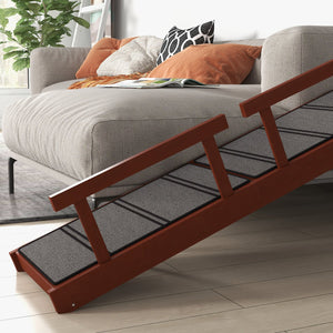 English Elm Wooden Pine Dog Ramp with Guardrails for Senior Pets Reaching Sofas and Beds T3971P406558