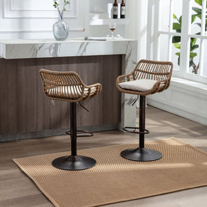 English Elm Modern Swivel Bar Stools Set of 2 Adjustable Counter Height Linen Seats 360° Rotation Vintage Gold W39594819