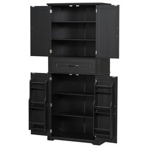 English Elm [video] Tall Matte Black Bathroom Cabinet with Drawer Adjustable Shelves and Door Racks N759P241667B
