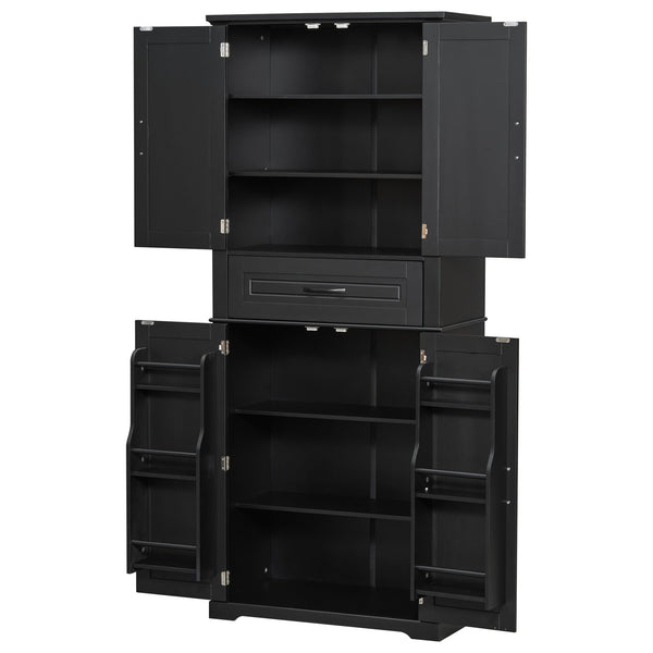 English Elm [video] Tall Matte Black Bathroom Cabinet with Drawer Adjustable Shelves and Door Racks N759P241667B