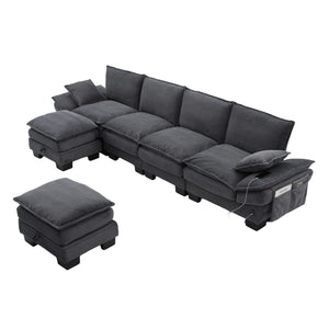 English Elm Sectional Modular Cloud Sofa Deep Corduroy Upholstered Comfort for Living Room Studio Dark Gray W395S00136