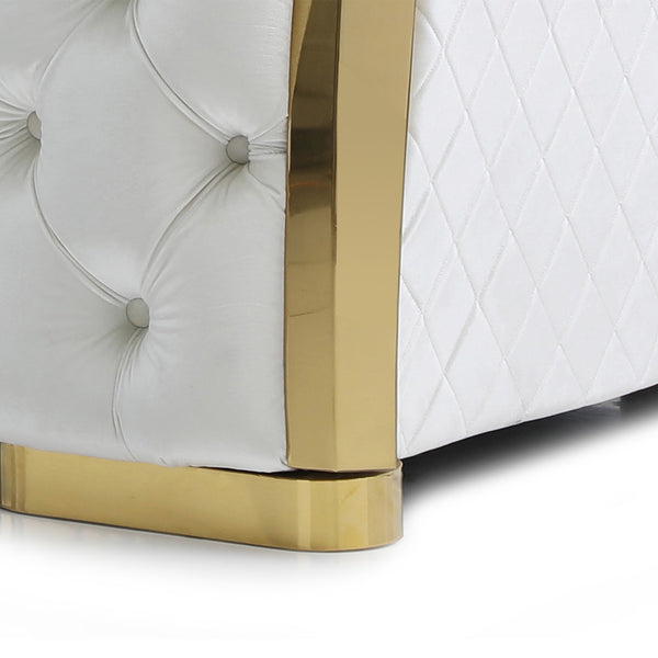 English Elm Lexi Plush Velvet Sofa with Button Tufting and Diamond Quilted Exterior, Welted Cushions & Throw Pillows Ivory 35 L x 30 W x 91 H B078P301021