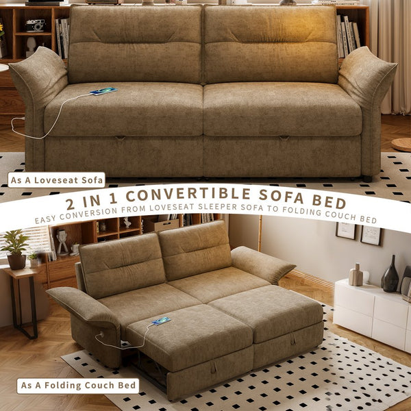 English Elm This Fleece Convertible Sleeper Sofa Unfolds Into a Full Bed for Guest Rooms W3820S00042