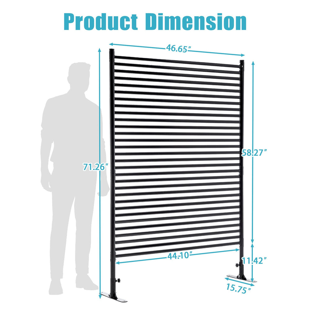 English Elm 71.26''x46.65'' Freestanding Steel Slatted Patio Privacy Screen Matte Black Outdoor Panel W1422P270178