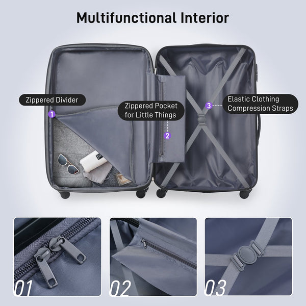 English Elm 3 Piece Abs Hardshell Spinner Luggage Set with Tsa Lock Expandable Travel Suitcases Purple PP191030AAI