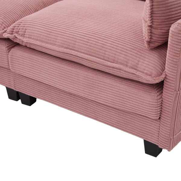 English Elm United We Win Modular Corduroy Sectional with Ottoman Low Profile Living Room Couch Pink W1568S00256