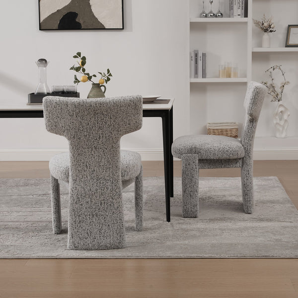 English Elm 22.05" Modern Upholstered Chenille Dining Chair Set of 2 with Rubberwood Legs, Armless Curved Back Elegant Seating White+Black W3189P351393