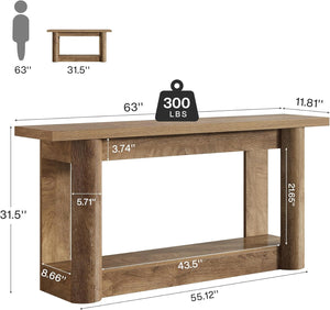 English Elm Practical Geometric Console Table with Matte Black Wood Grain Finish for Entryway or Sofa T3971P453068