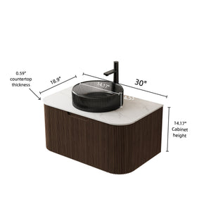 English Elm Muri Floating Bathroom Vanity Plywood Cabinet Sintered Stone Top Oak Drawer W2615S00241