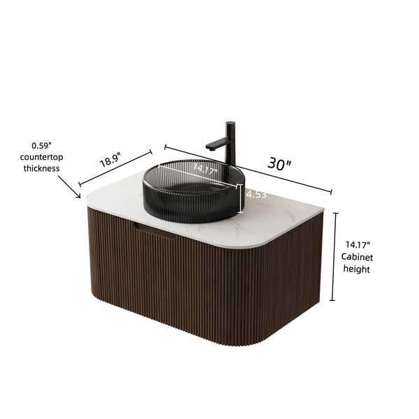 English Elm Muri Floating Bathroom Vanity Plywood Cabinet Sintered Stone Top Oak Drawer W2615S00241