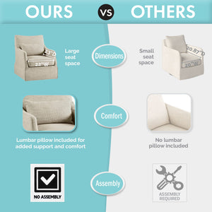 JLA Home Martha Stewart - London Upholstered Skirted Swivel Armchair by Martha Stewart — Linen-Look Fabric, 360° Quiet Rotation, Plush Lumbar Support Beige Multi MT103-1199