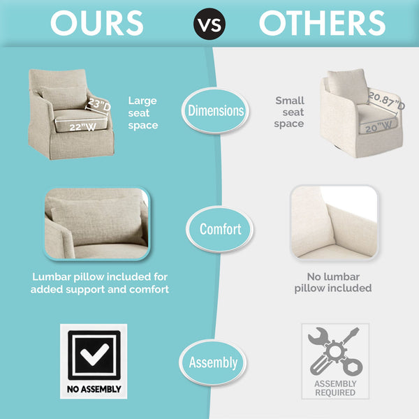 JLA Home Martha Stewart - London Skirted Swivel Armchair with Lumbar Pillow — Farmhouse Linen Look, 360° Smooth Rotation Grey MT103-1196