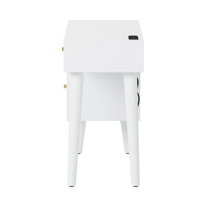 English Elm 39" Retro Bohemian Makeup Vanity Set with Rattan Drawers, USB Charging Port, Cushioned Stool, 4-Drawer Storage White 44.1 L x 18.75 W x 10.5 H N733P180011K