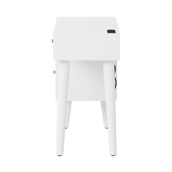 English Elm 39" Retro Bohemian Makeup Vanity Set with Rattan Drawers, USB Charging Port, Cushioned Stool, 4-Drawer Storage White 44.1 L x 18.75 W x 10.5 H N733P180011K