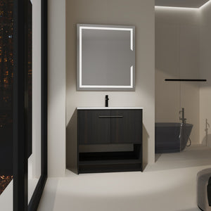 English Elm 36" Bathroom Vanity With Ceramic Sink, Soft-Close Doors, Modern Plywood Cabinet & Open Shelf Storage W1972S00020