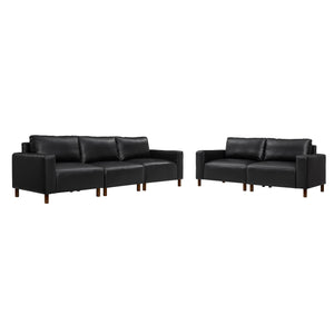 English Elm Luxury Mid-century Modern Faux Leather Sofa and Loveseat Set for Living Rooms Black W1097S00258