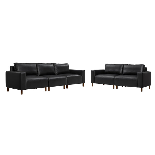 English Elm Luxury Mid-century Modern Faux Leather Sofa and Loveseat Set for Living Rooms Black W1097S00258