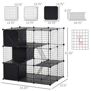 English Elm PawHut Modular Small Animal Playpen 56-Panel Metal Cage with Ramps, 3 Doors & Storage Shelf W2225P200757