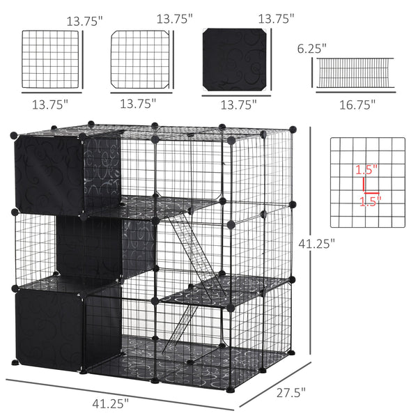 English Elm PawHut Modular Small Animal Playpen 56-Panel Metal Cage with Ramps, 3 Doors & Storage Shelf W2225P200757