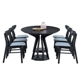 English Elm (1 Table+6 Chairs) 78.74 Inch Modern Dining Table Set Of 7 Piece s,Wooden Table and Chairs For Living Room,Large Kitchen Set Oval Table For Restaurant,Black