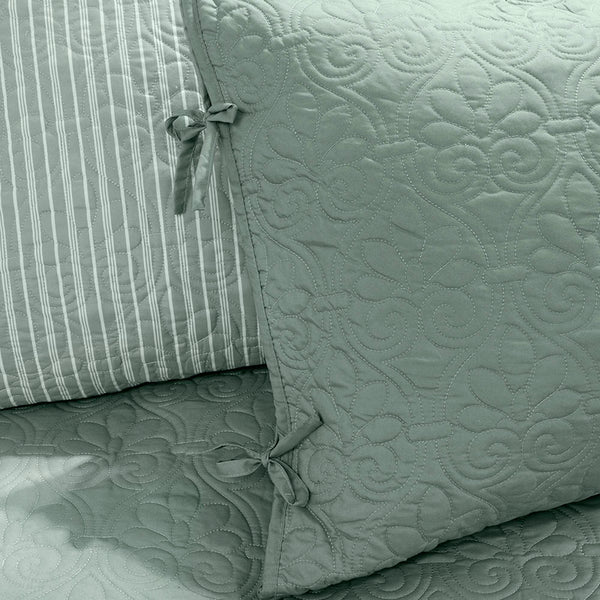 JLA Home Madison Park - 6 Reversible Daybed Cover Set with Antimicrobial Protection, Quilted Texture, Striped Skirt & Pillow Seafoam MP13-3979
