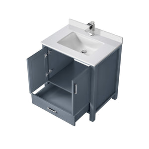 English Elm Dark Grey 30" Bath Vanity with White Quartz Top, Soft-Close Drawer, Chrome Faucet, Spacious Storage B2731P259000
