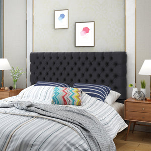 English Elm Christopher Knight Home® - Tufted Upholstered Queen Size Headboard with Button Detail, Adjustable Height, Velvet Finish, Modern Appeal Charcoal grey 55444.00DCHAR