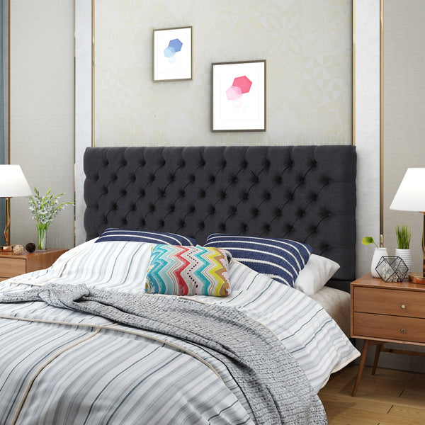 English Elm Christopher Knight Home® - Tufted Upholstered Queen Size Headboard with Button Detail, Adjustable Height, Velvet Finish, Modern Appeal Charcoal grey 55444.00DCHAR