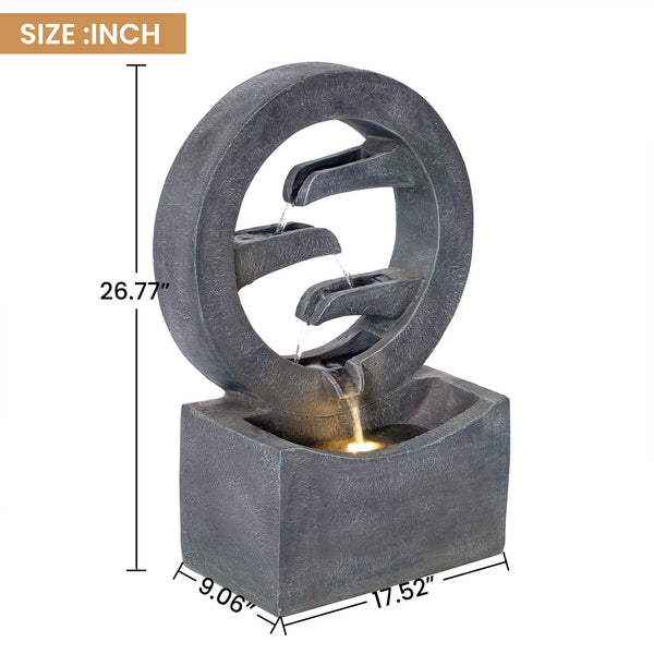 English Elm 26.77"h Gray Polyresin Tiered Cascading Outdoor Fountain with Warm Led Patio Accent N765P355054G