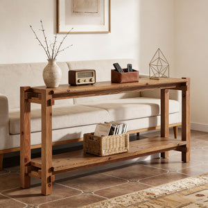 English Elm Practical Geometric Console Table with Matte Black Wood Grain Finish for Entryway or Sofa T3971P453086