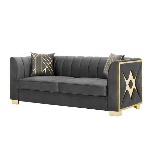 English Elm 81" Tufted Velvet Chesterfield Sofa with Gold Steel Legs for Elegant Living Rooms W1191S00064