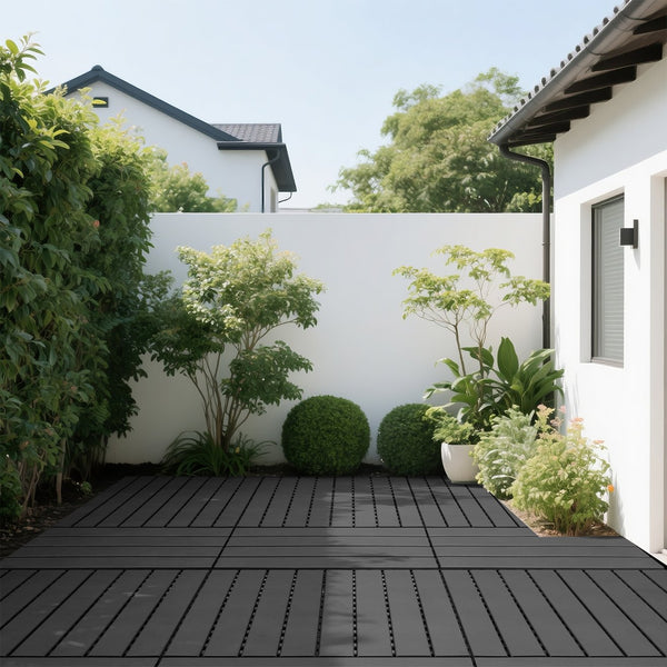 English Elm New Interlocking Polypropylene Patio Floor Tiles 44 Piece Set for Balcony Poolside Use Gray W3022P251873