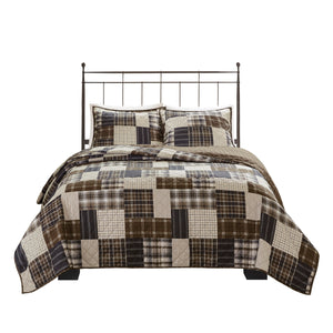 English Elm 3 Timber Reversible Printed Quilt Set King/Cal King Rustic Patchwork to Plaid, Cotton-Rich, Machine Washable Comfort B035129065